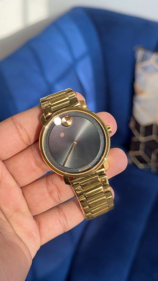 Movado Gold | Men Gold Chain |  Black Dial | Gold Circle