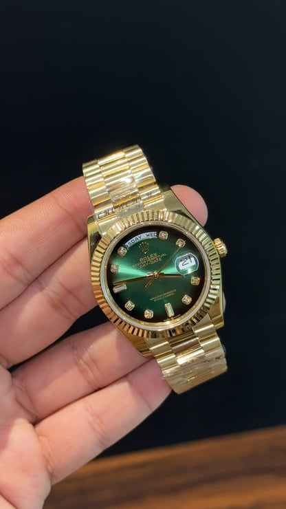 Premium DayDate | Gold Chain | Diamond Digit | Gradient Green Dial