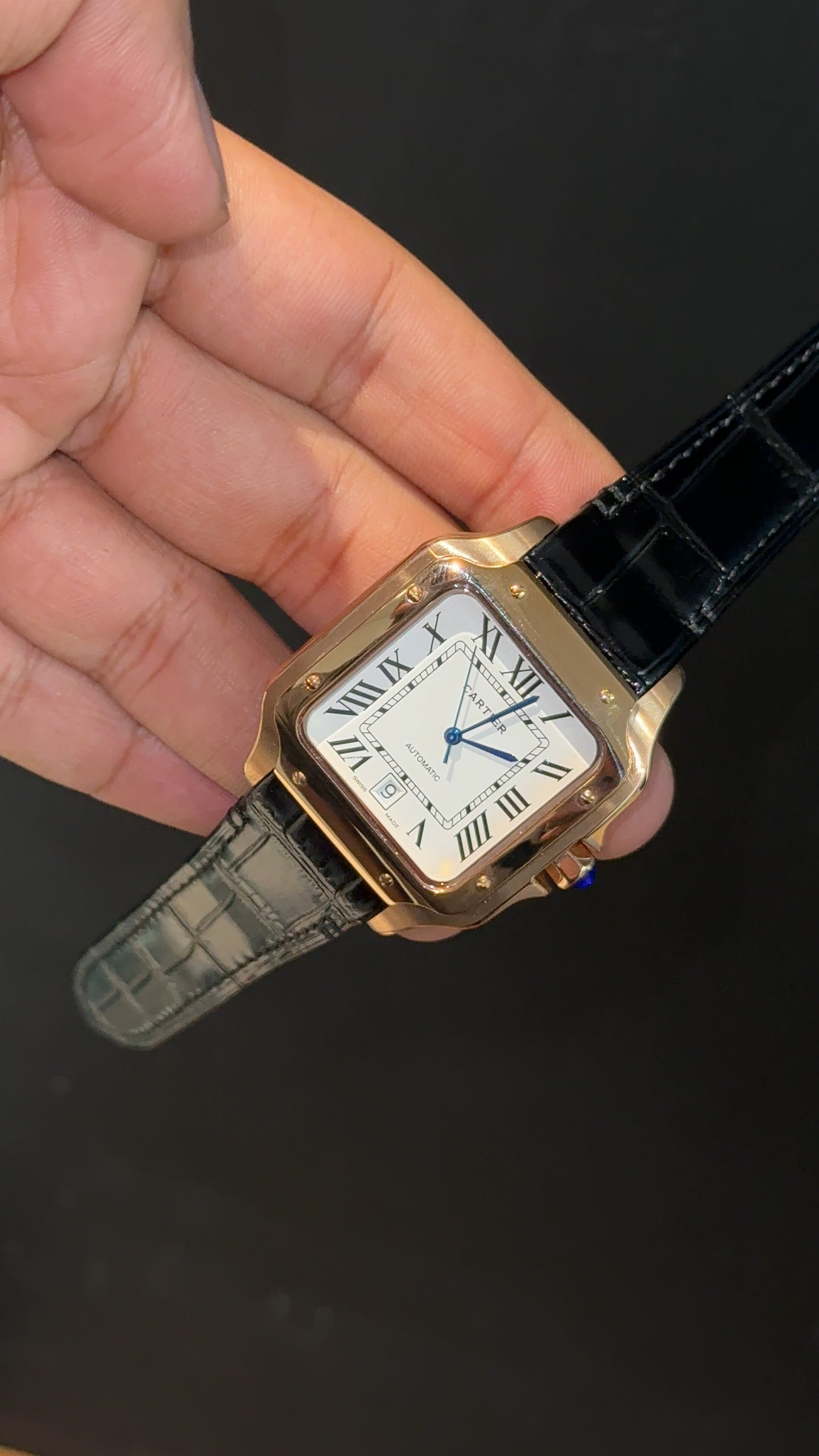 Cartier Santos | Rose Case | Black Strap | White Dial - twentyfour