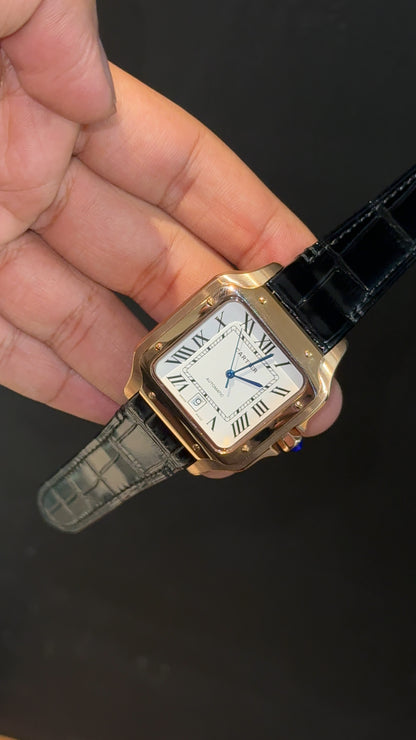Cartier Santos | Rose Case | Black Strap | White Dial - twentyfour