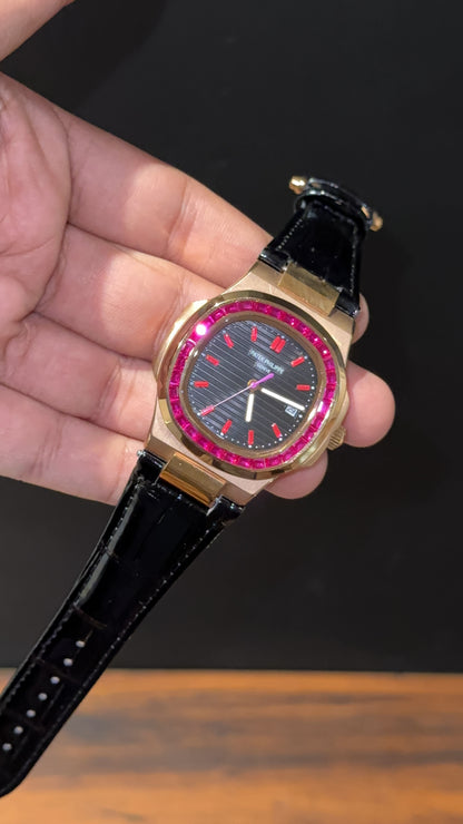 Pp Rose | Auto | Pink Diamond Bezel | Black Leather Strap | Black Dial | Pink Digits