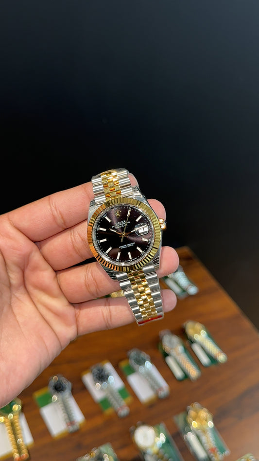 Premium Datejust | 40mm | Gold Two Tone Chain | Black Dial