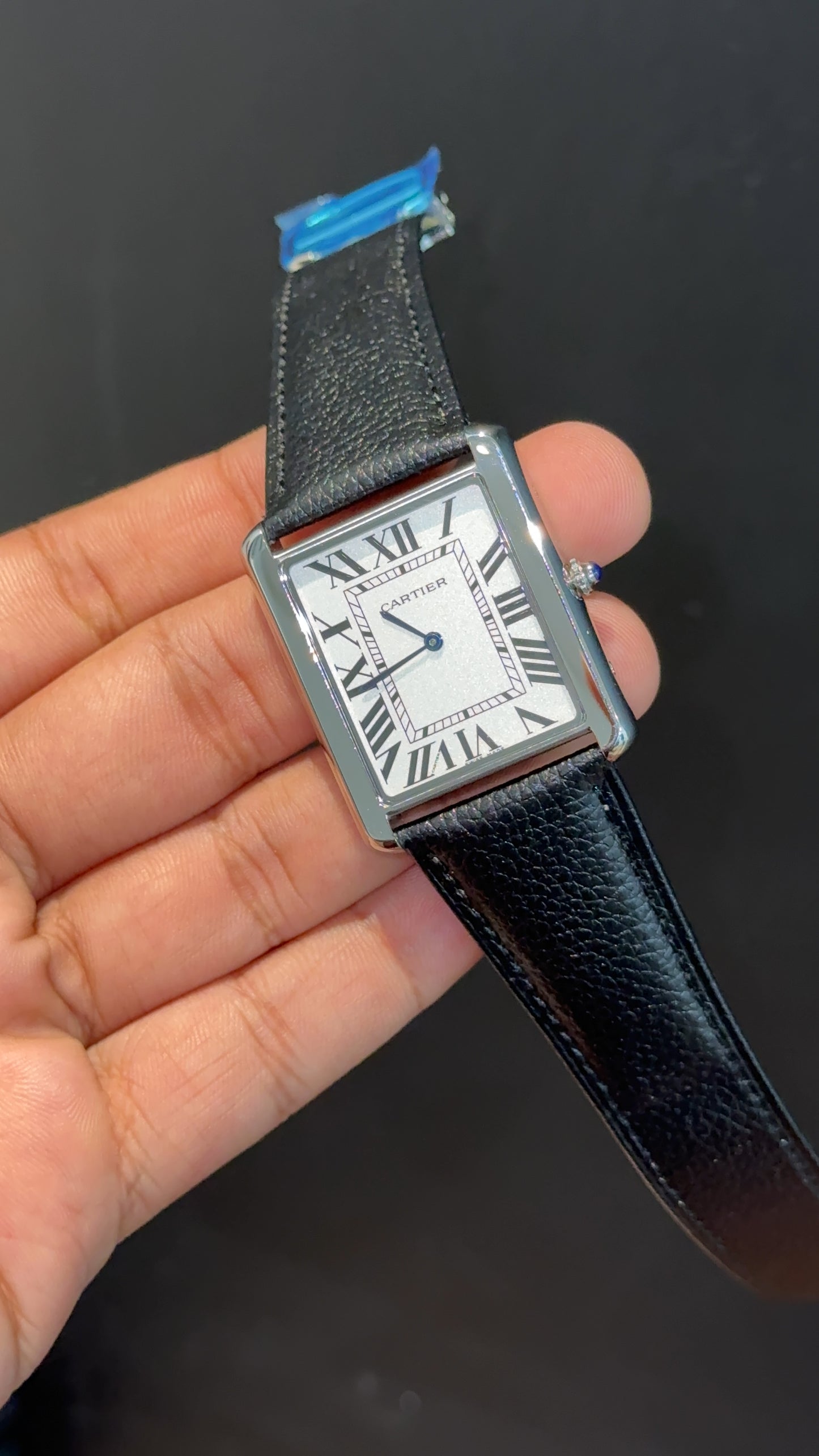 Cartier tank | Silver Case | Black Slim Strap | White Dial