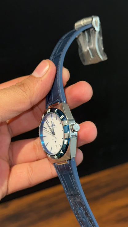 Omega Constellation | Silver Blue Case | Blue Strap | White Dial