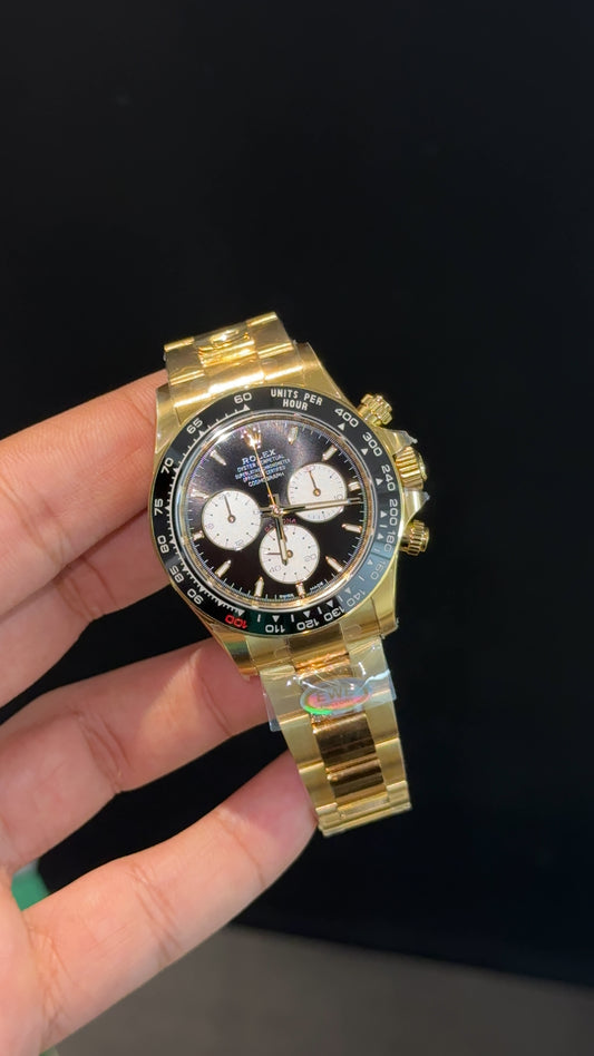 Premium Daytona Panda  Le Mans | Gold Chain | Chrono | Black Dial