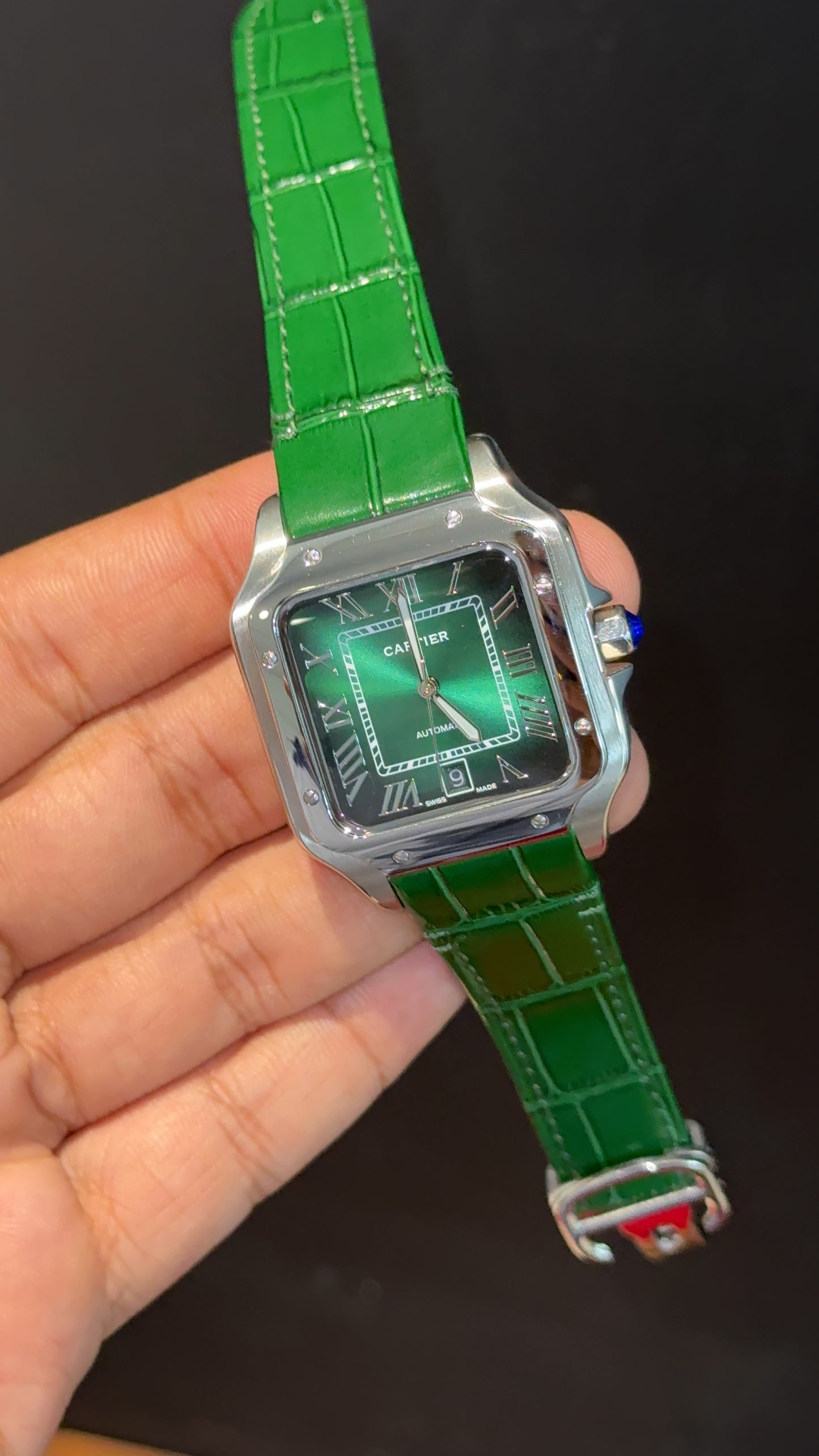 Cartier Santos | Silver Case | Green Strap | Lightish Green Dial - twentyfour