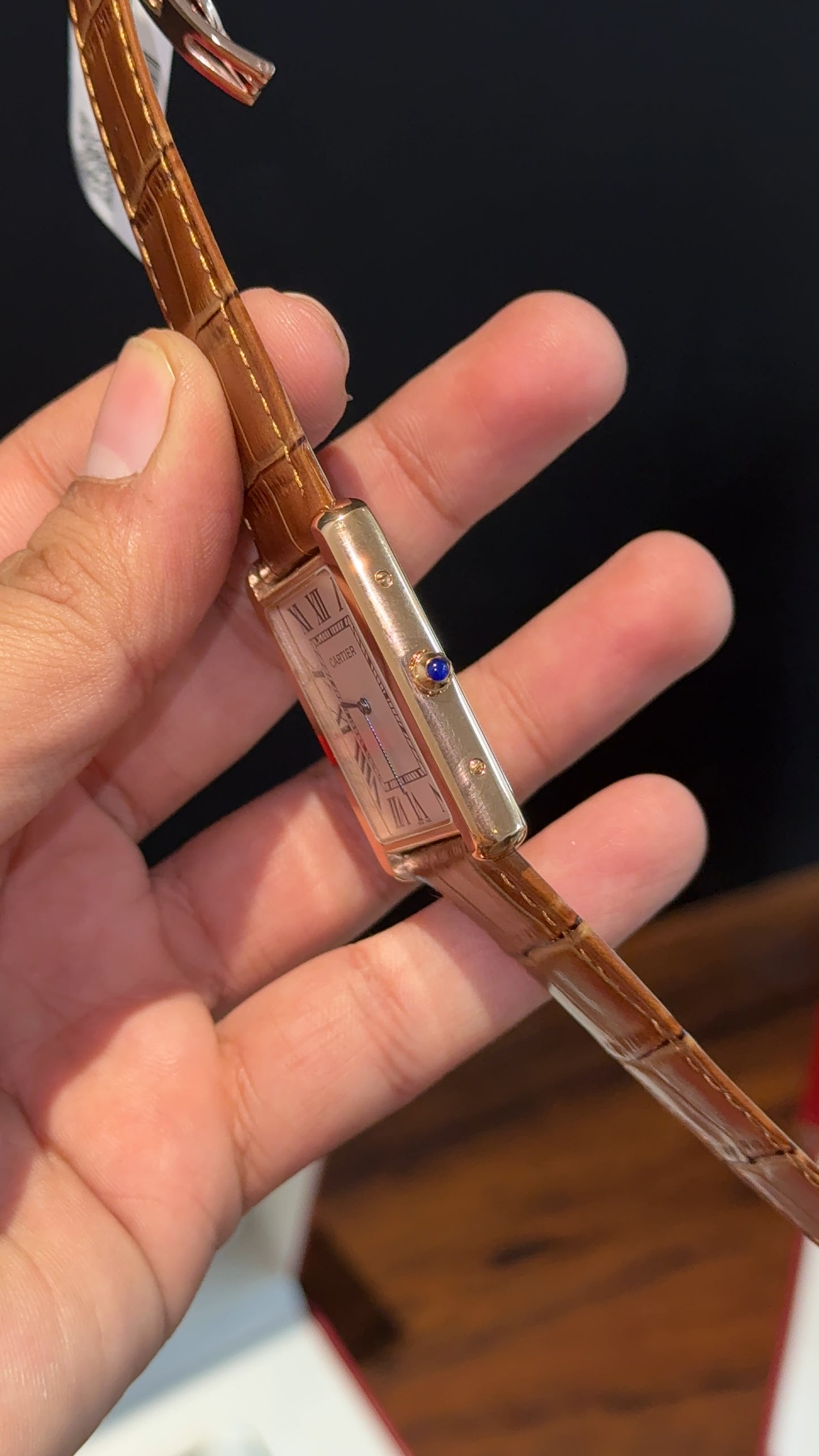 Cartier Tank | Rose | Camel Brown Leather Strap | White Dial