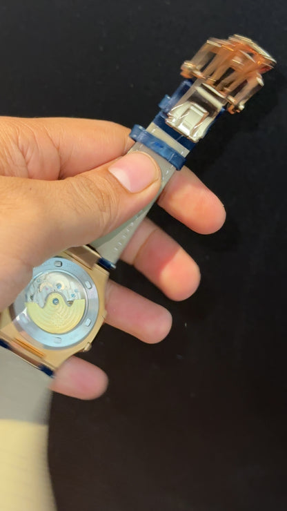 Pp Auto | Moonphase | Yearly Edition | Rose Case | Blue Leather Strap | Blue Dial