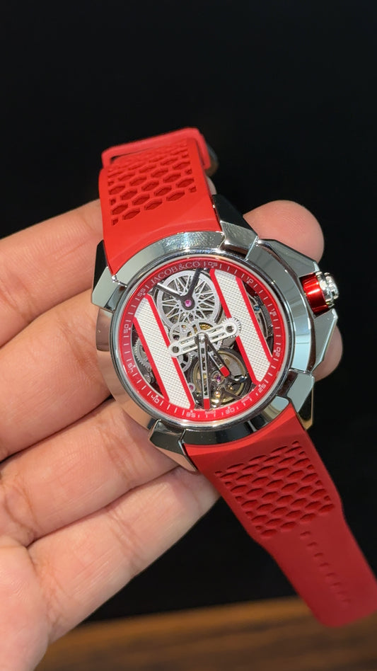 Jacob And Co | Silver Case | CR7 Edition | Red Strap | X Pendulum Machine | Red Dial