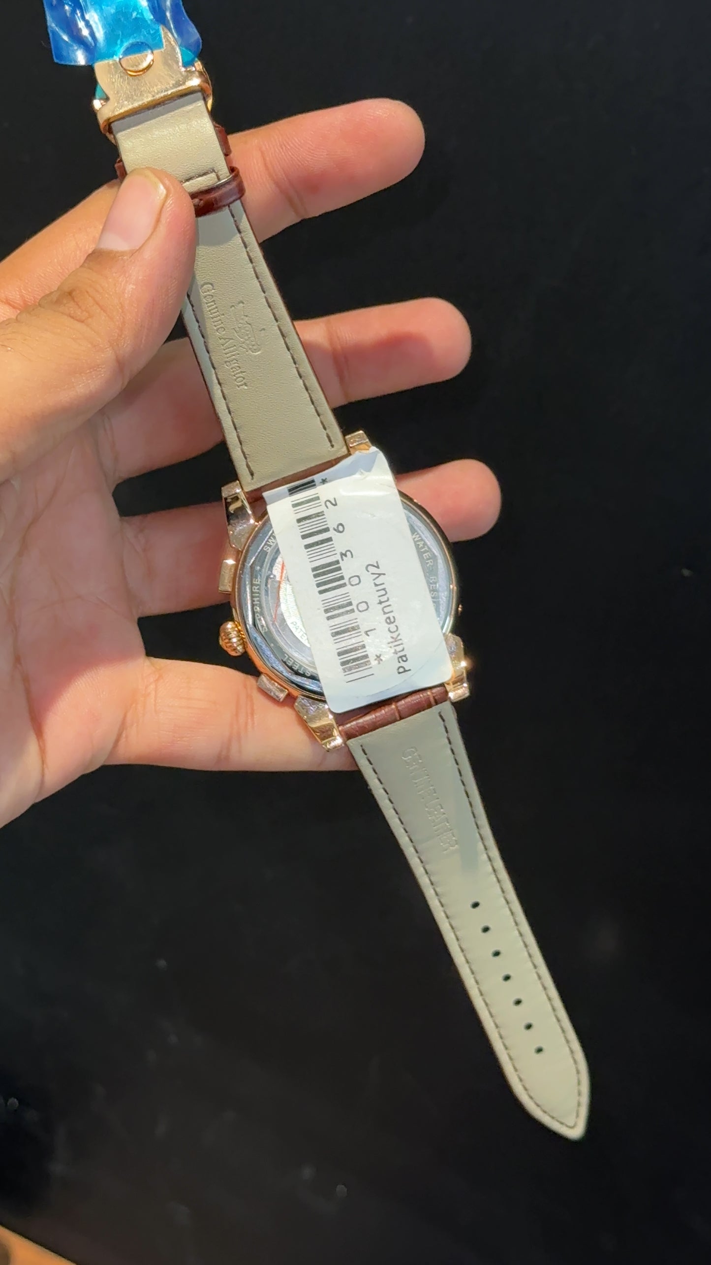 Patek Century | Auto | Rose Diamond Case | Pendulum | Gradient Grey Dial | Brown Leather Strap - twentyfour