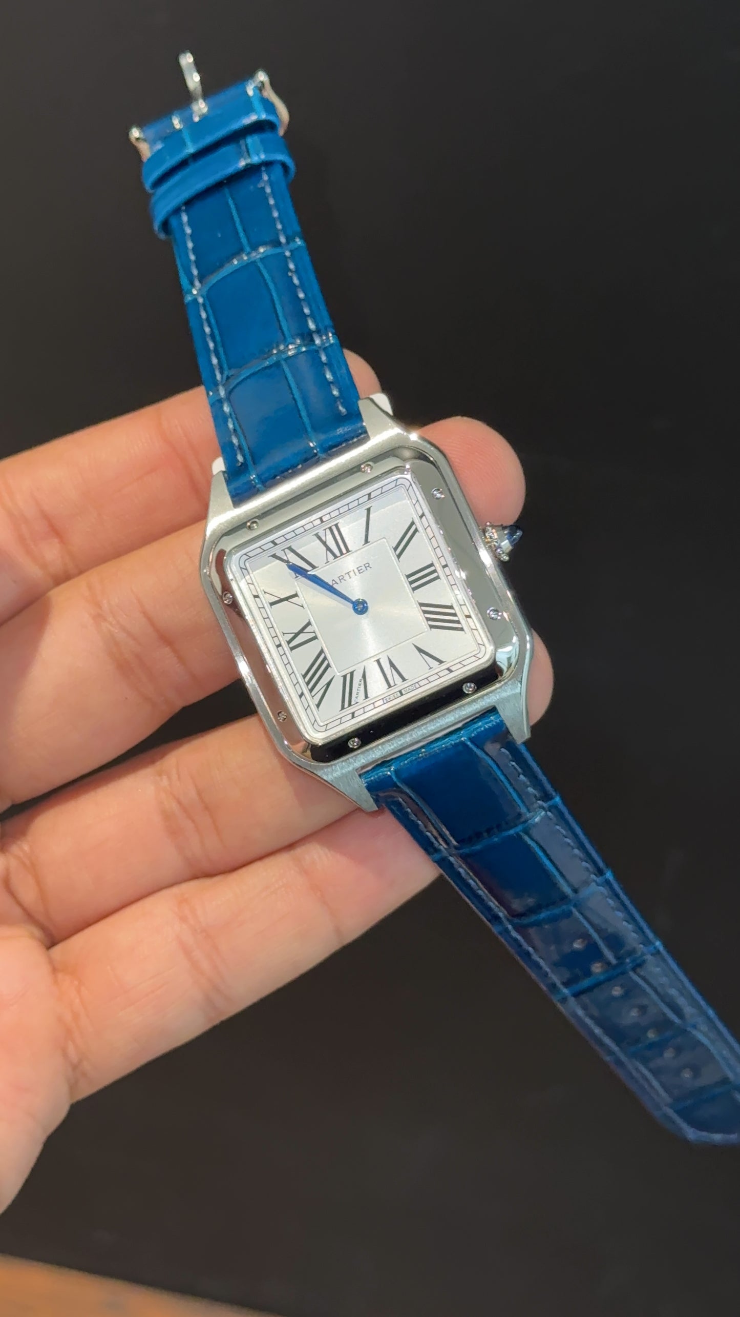 Cartier Dumont Lacquer | Silver Case | Blue Leather Strap | White Dial - twentyfour