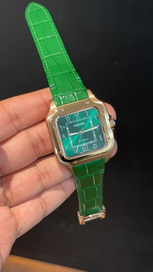 Cartier Santos | Rose Case | Green Strap | Green Dial - twentyfour