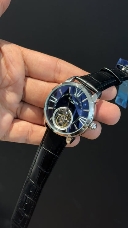 PP Auto | Silver | Pendulum | Black Leather Strap | Black Index Dial