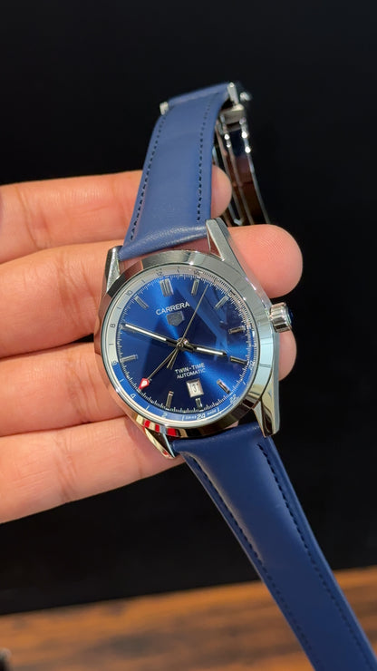 Tag Carrera | Blue Leather Strap | Twin Time | Blue Dial