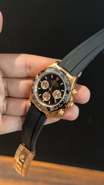 Daytona | Rose | Pvc Strap | Rose Chrono | Black Dial