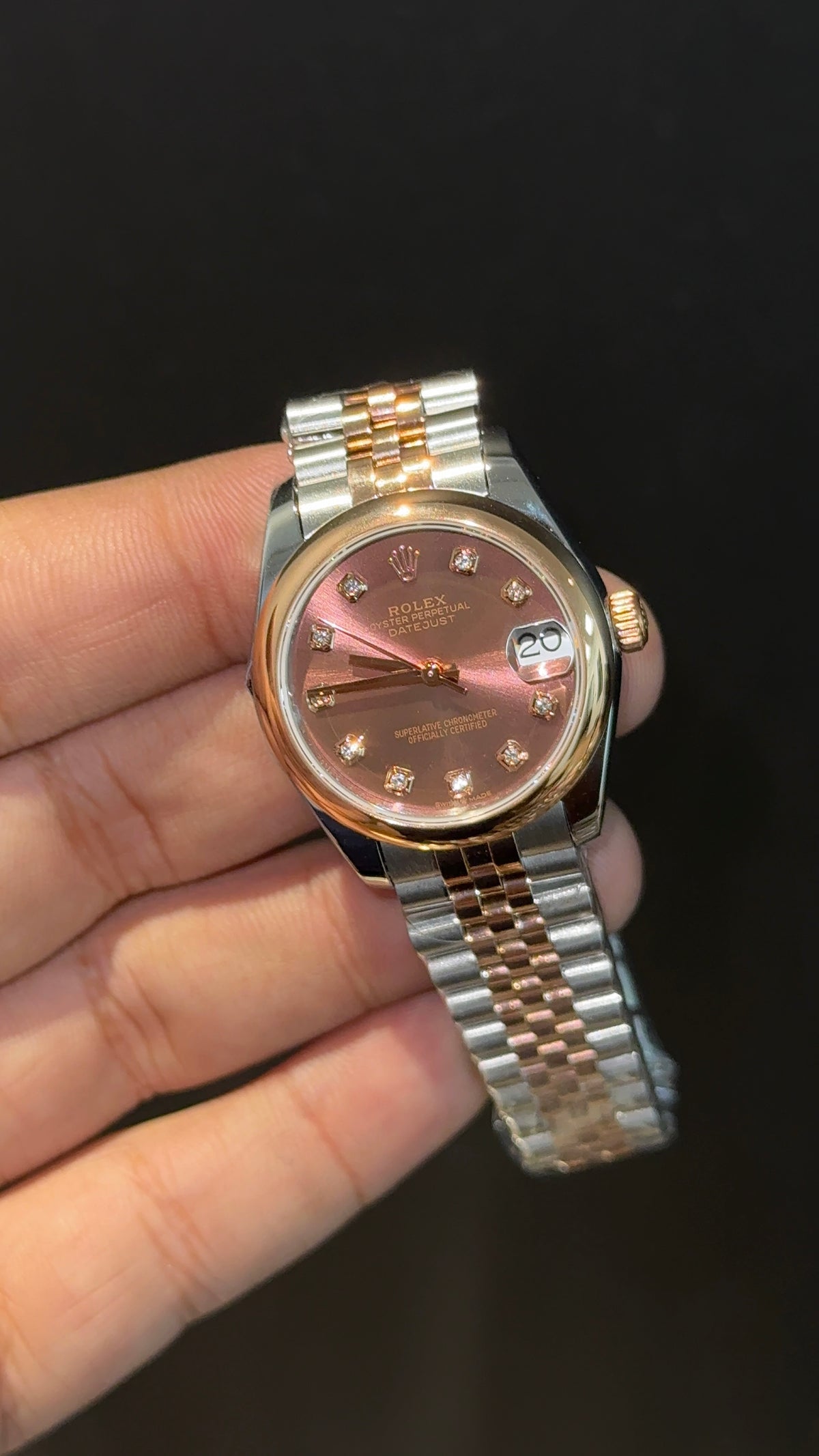 Premium DateJust | Eveline | Plain Bezel | 30mm | Women | Rose Two Tone | Choco Brown Diamond Dial