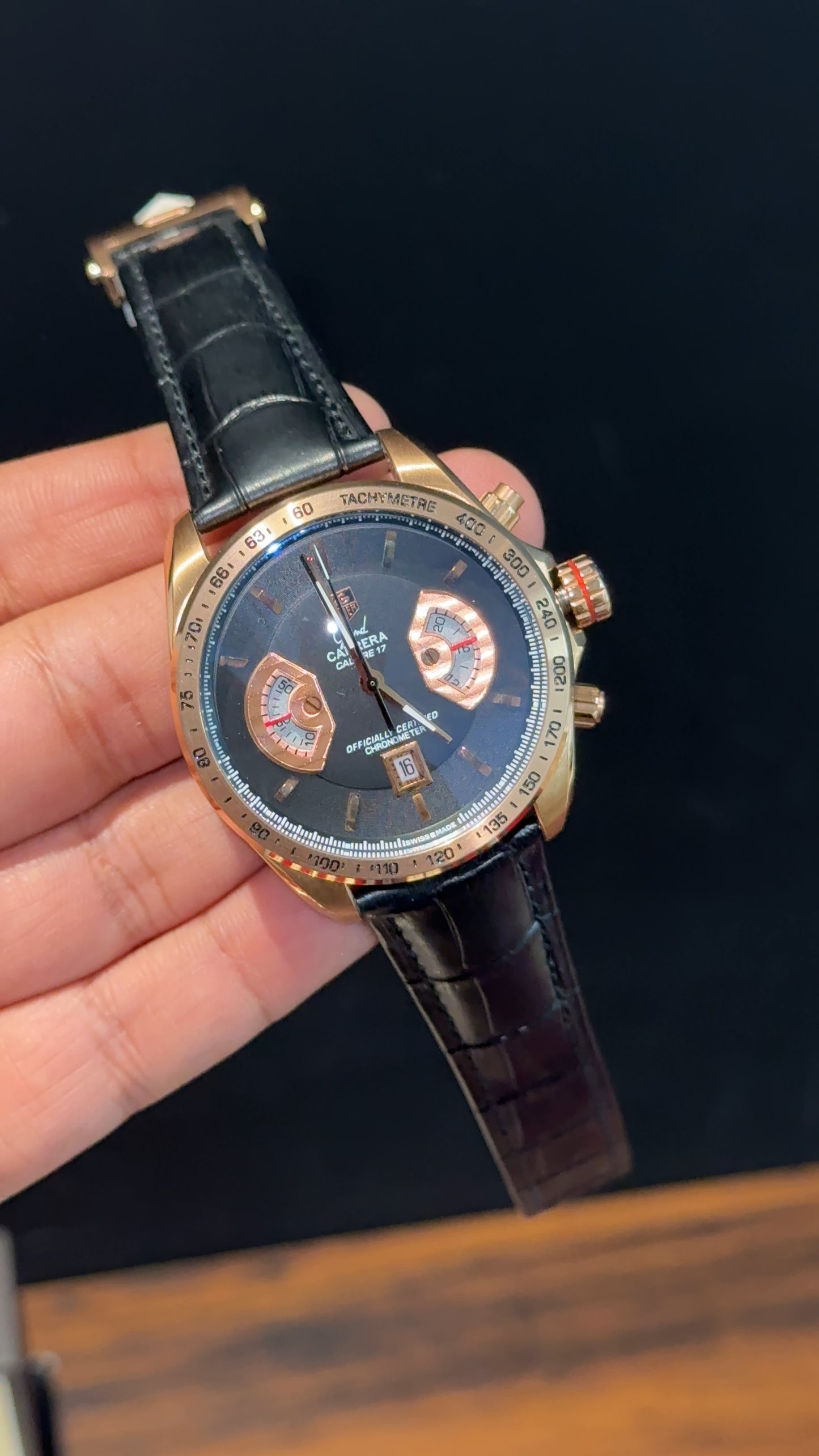 Tag Carrera | Calibre 17 | Rose | Black Strap | Chrono | Black Dial