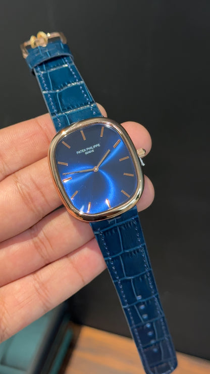 Pp Ellipse | Rose Case | Blue Leather Strap | Blue Ebony Dial