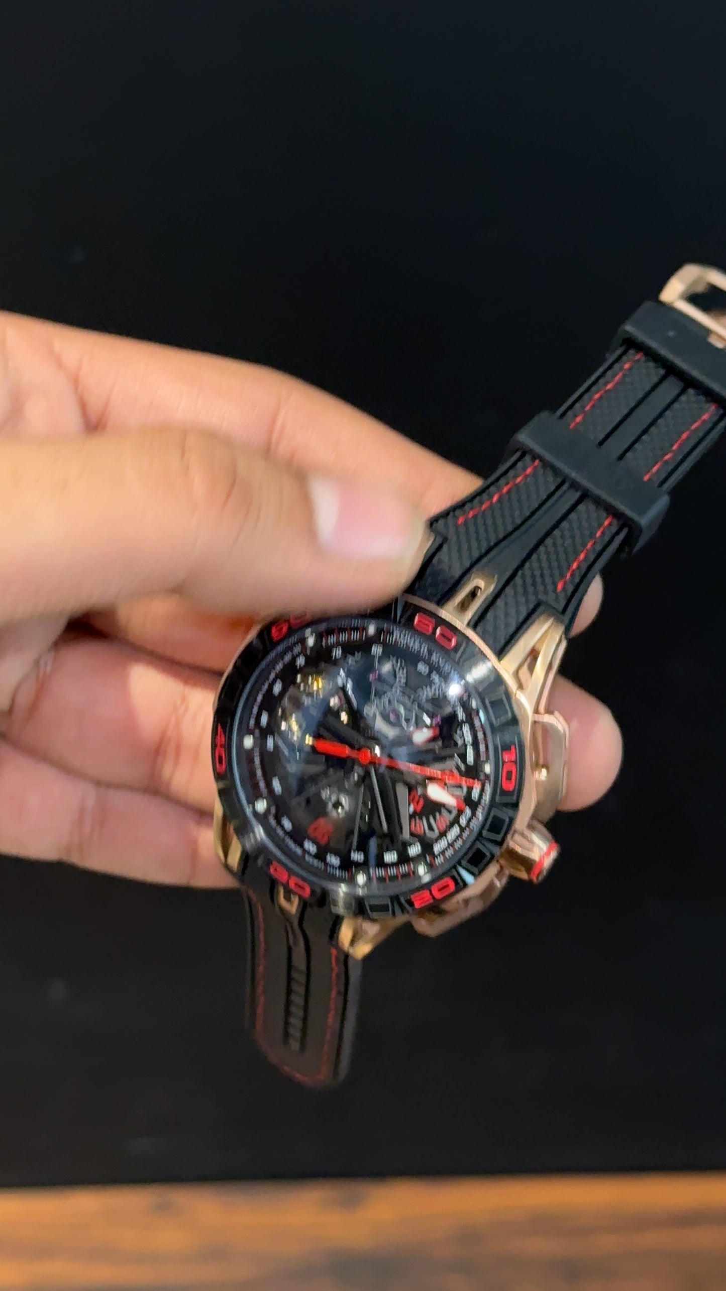 Premium Roger Dubuis | Rose | RD780 | Excalibur Spider | Black Strap | Pendulum | Black Dial