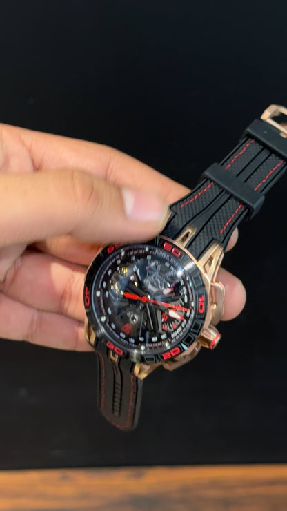 Premium Roger Dubuis | Rose | RD780 | Excalibur Spider | Black Strap | Pendulum | Black Dial