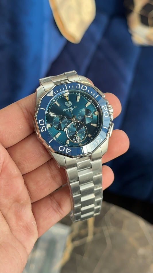 Tag Aquaracer | Silver Chain | Blue Chrono Dial