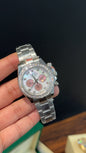 Daytona | Silver Diamond Case | Silver Chain | Diamond Digit | Mehroon Chrono | Shadow White Dial