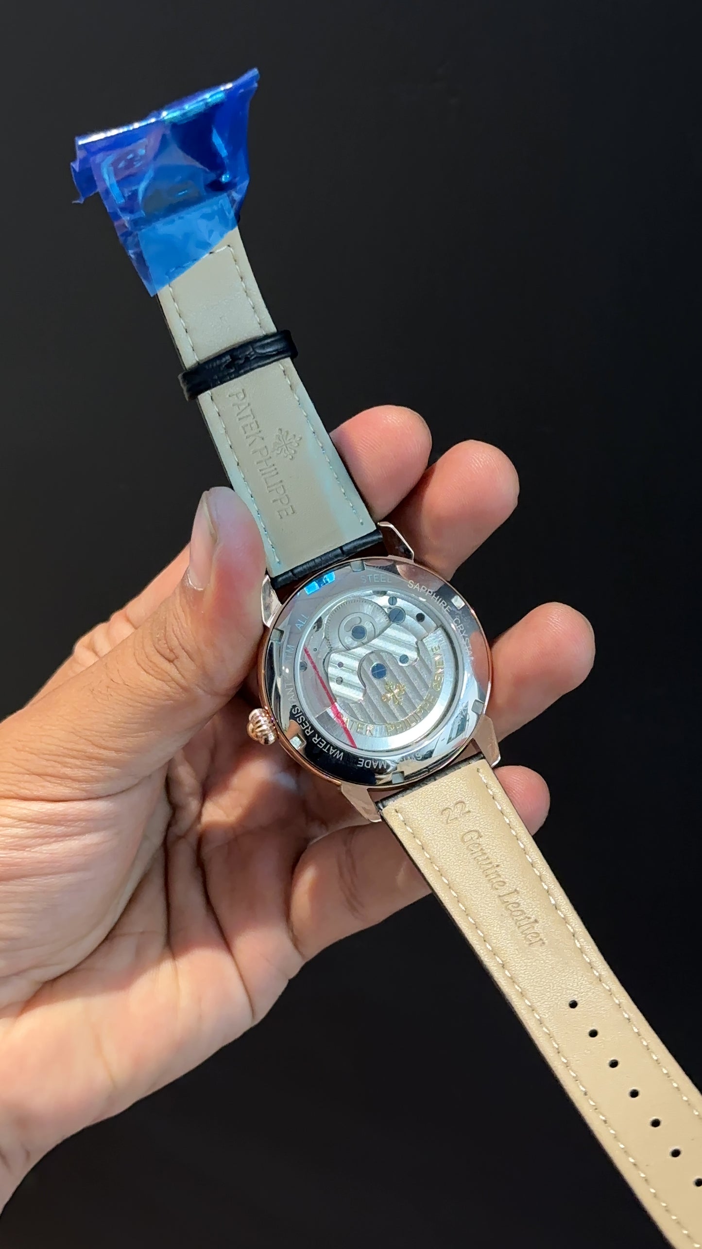 PP Auto | Rose | Pendulum | Black Leather Strap | Black Index Dial