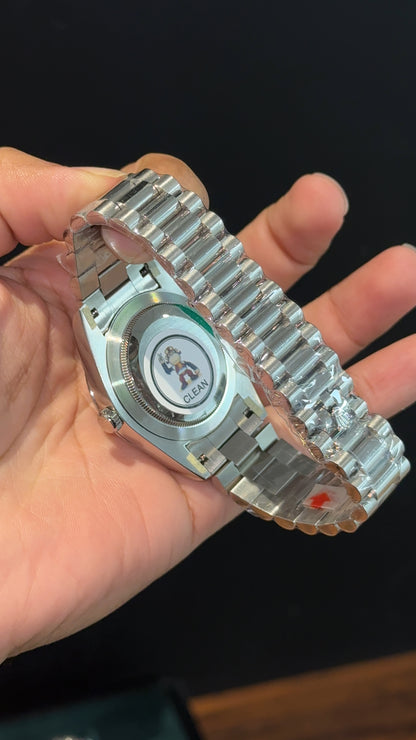 Premium DayDate | Silver Chain | Pearl Digits | Black Dial