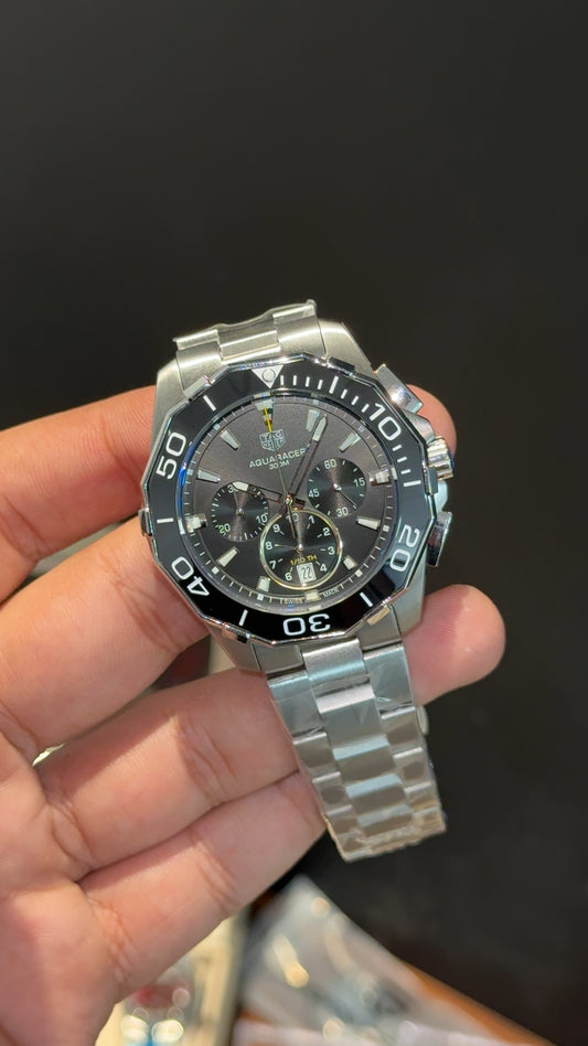 Tag AquaRacer | Silver Chain | Chrono | Black Dial