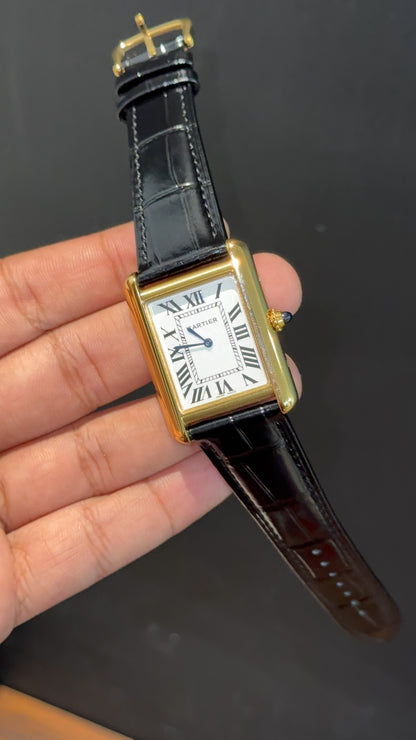Cartier Tank | Gold | Black Leather Strap | White Crafted Dial