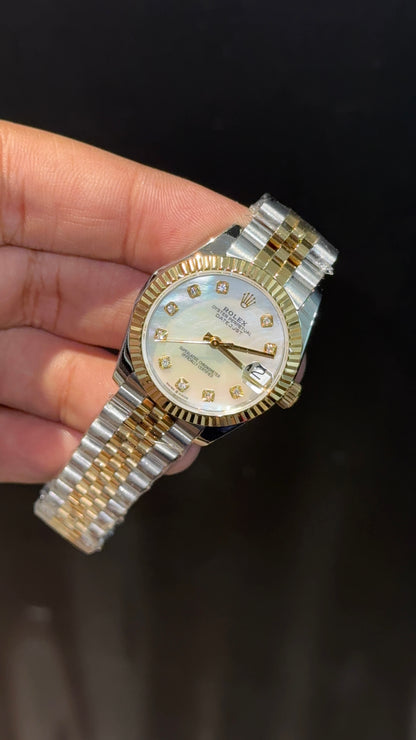 Premium DateJust | 30mm | Women | Gold Two Tone | White  Rainbow Dial