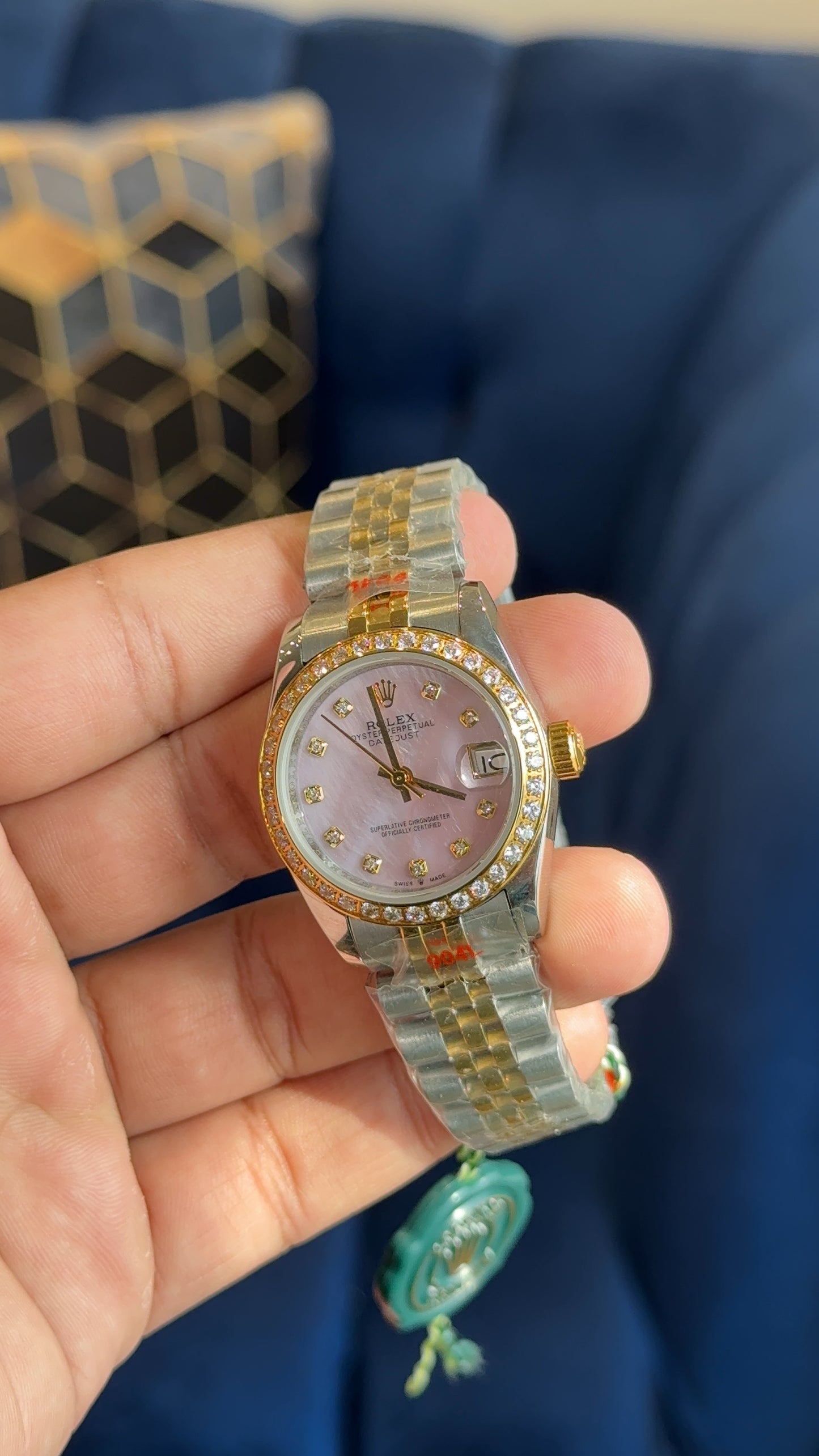 Datejust 27mm tt pinkish marble dial diamond digit jubilee chain