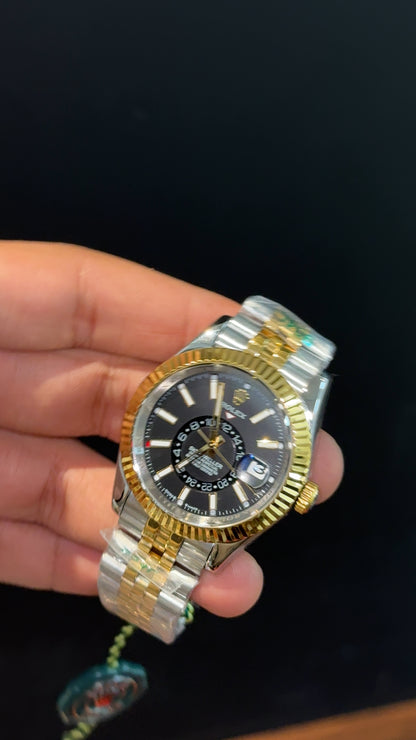 Sky Dweller | Gold Two Tone Jubilee | Black Dial