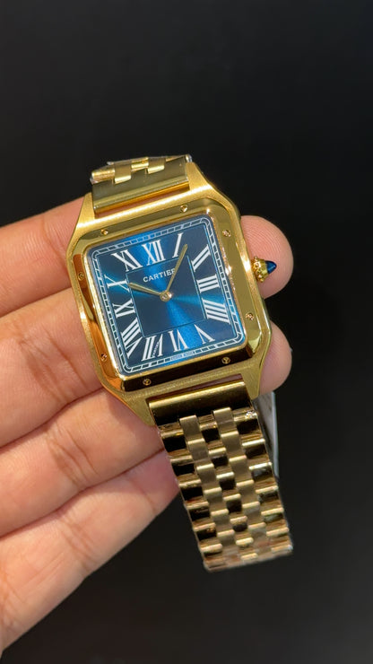 Santos De Cartier | Slim Edition | Gold Chain | Blue Dial