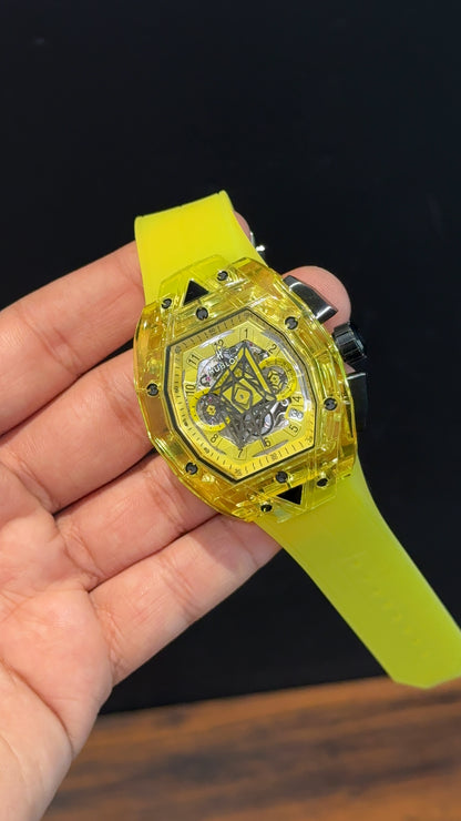 Premium Hublot | Maikou Bode Edition | Skeleton | Yellow Strap | Yellow Dial