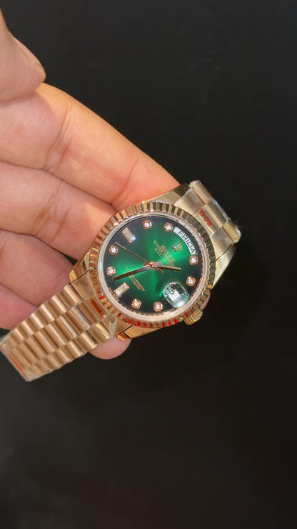 Daydate | 36mm | Rose Chain | Diamond Digit | Gradient Green Dial - twentyfour
