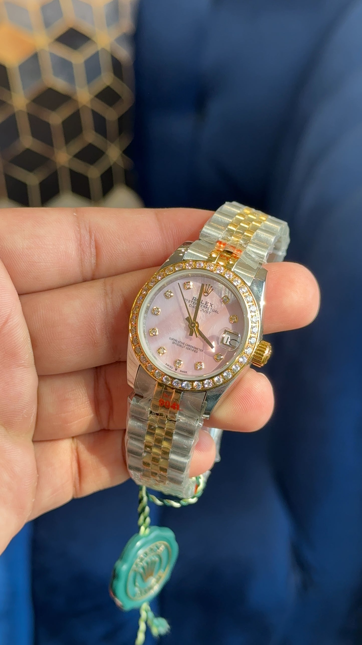 Datejust 27mm tt pinkish marble dial diamond digit jubilee chain