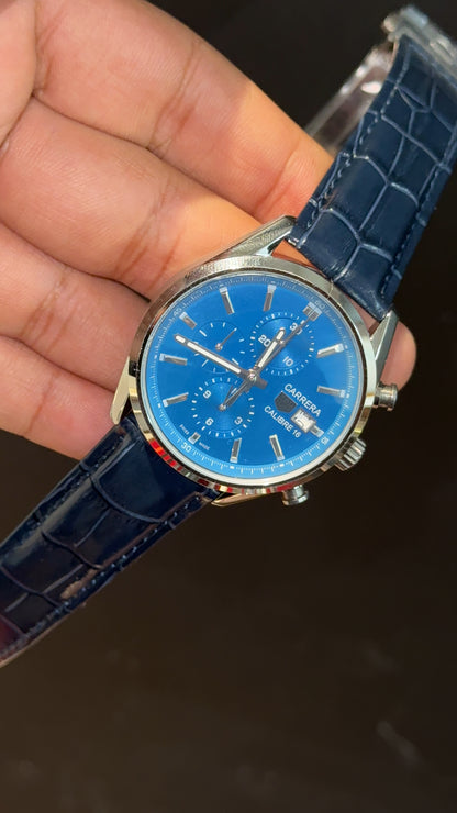 Tag Calibre 16 | Blue Strap | Chrono | Blue Plain Dial