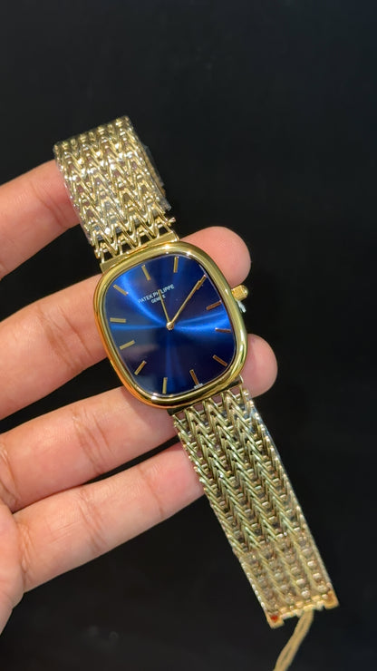 Pp Ellipse | Gold Mesh Chain | Blue Ebony Dial