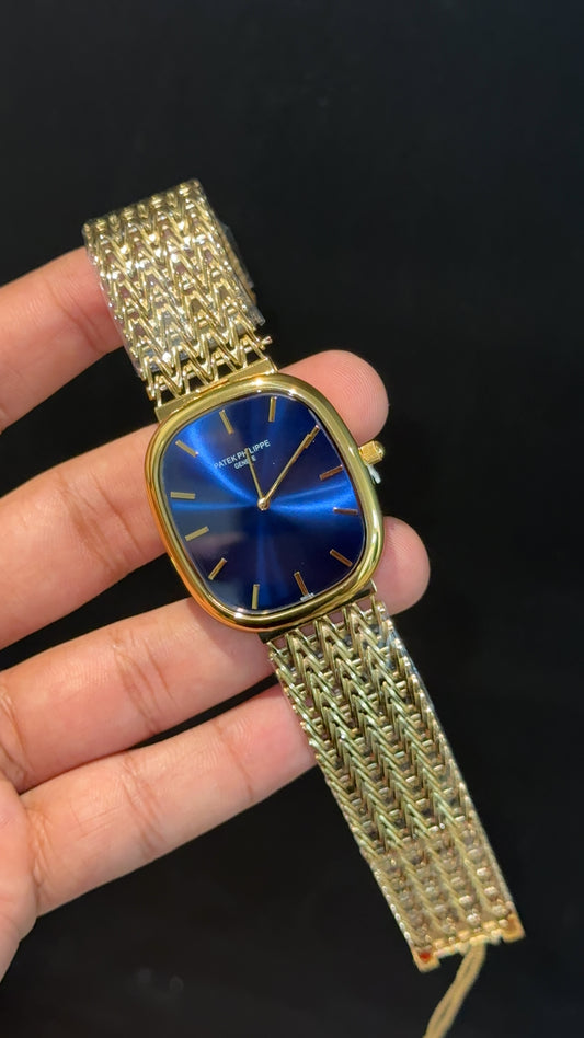 Pp Ellipse | Gold Mesh Chain | Blue Ebony Dial