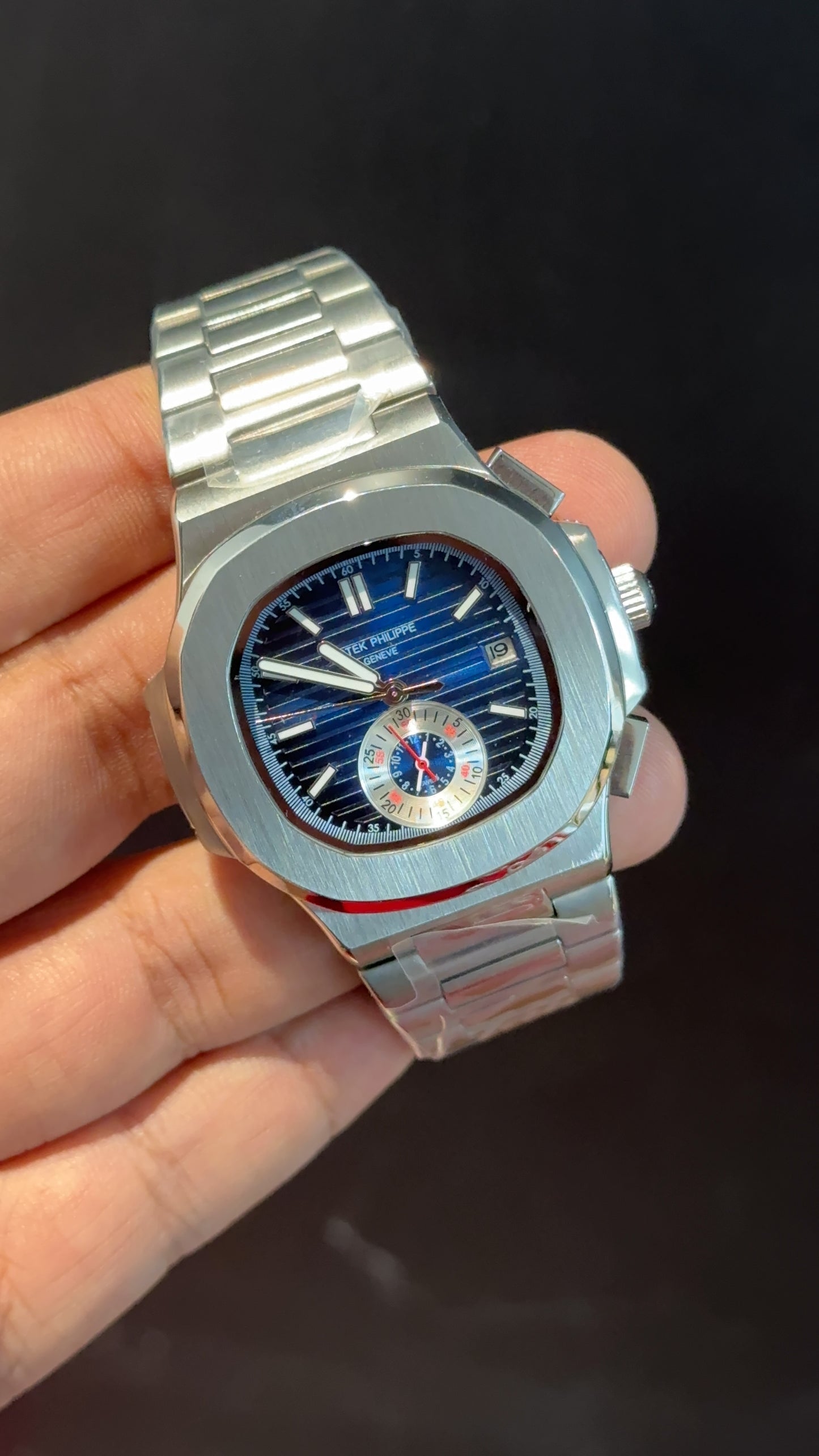 PP Auto | Single Time Edition | Silver Chain | Dark Blue Dial