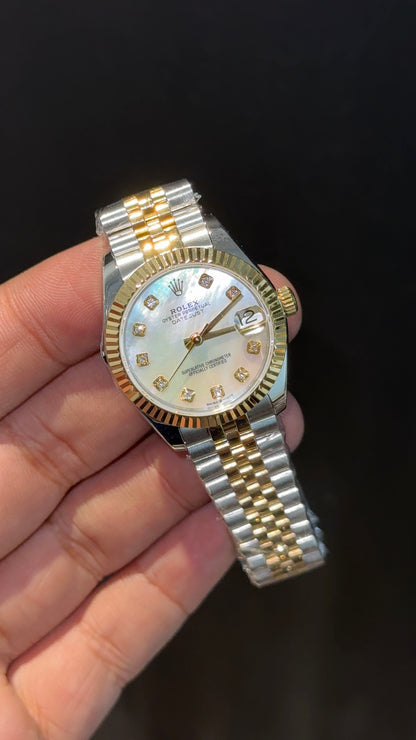 Premium DateJust | 30mm | Women | Gold Two Tone | White  Rainbow Dial