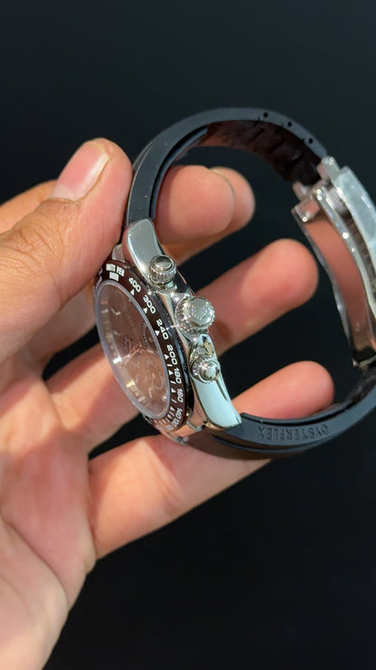 Daytona | Silver | Pvc Strap | Black Chrono | Grey Dial