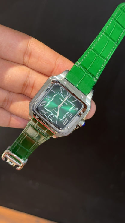 Cartier Santos | Silver Case | Green Strap | Lightish Green Dial - twentyfour