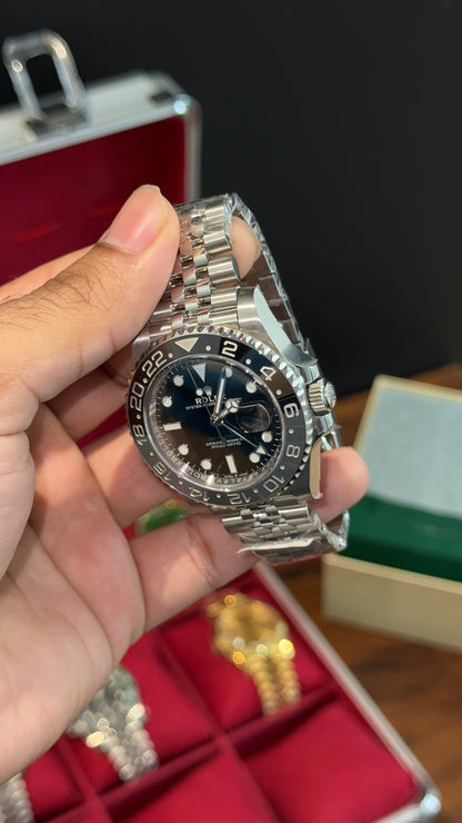 Premium GMT | Bruce Wayne | Silver Chain | Black Dial