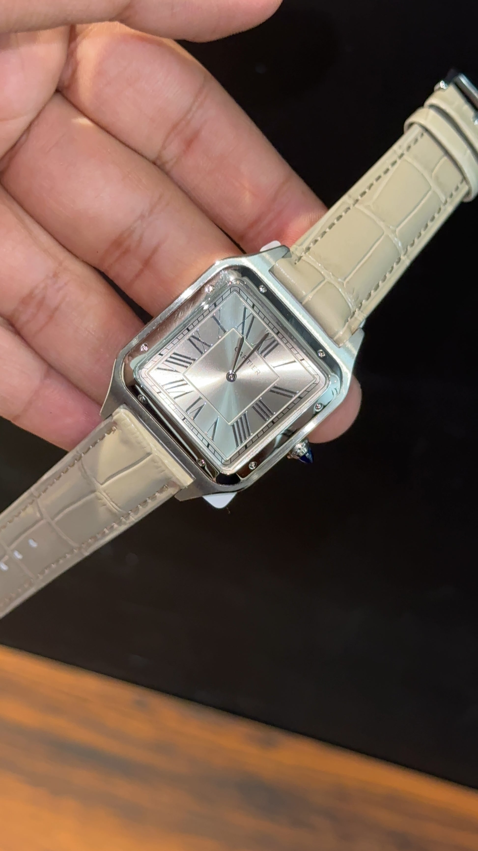 Cartier Dumont Lacquer | Silver Case | Cream Leather Strap | Dark Silver Dial - twentyfour