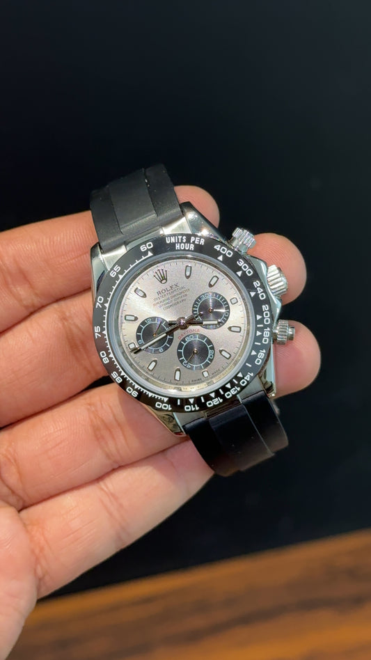 Daytona | Silver | Pvc Strap | Black Chrono | Grey Dial - twentyfour