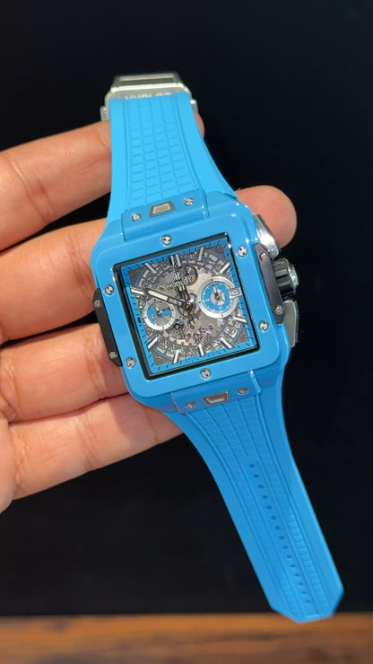 Premium Hublot Square | Big Bang Unico Edition | Blue Ceramic Strap | Blue Dial