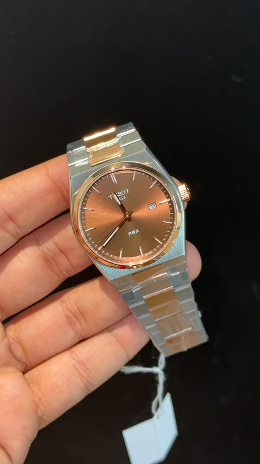 Tissot Prx | Quartz | Rose Two Tone | Coffe Brown Plain Dial - twentyfour
