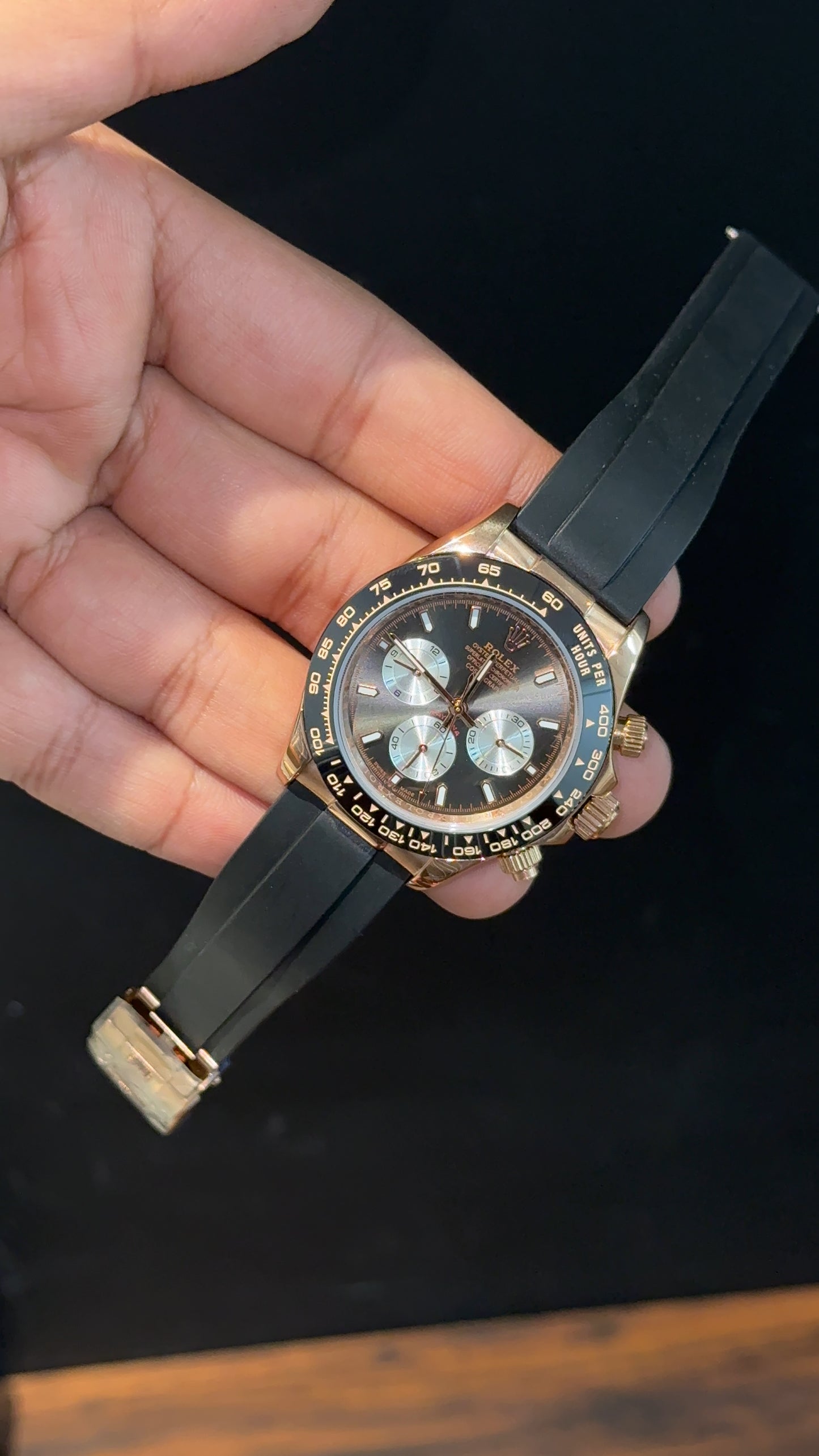 Daytona | Rose | Black Pvc Strap | White Chrono | Black Dial